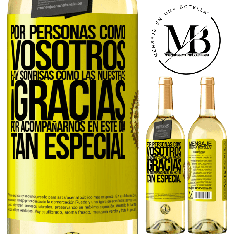 29,95 € Envoi gratuit | Vin blanc Édition WHITE Merci d'être avec nous en cette journée spéciale Étiquette Jaune. Étiquette personnalisable Vin jeune Récolte 2022 Verdejo