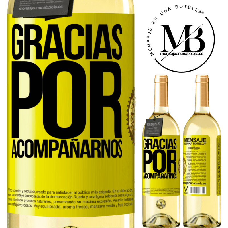 29,95 € Envoi gratuit | Vin blanc Édition WHITE Merci de nous accompagner Étiquette Jaune. Étiquette personnalisable Vin jeune Récolte 2022 Verdejo