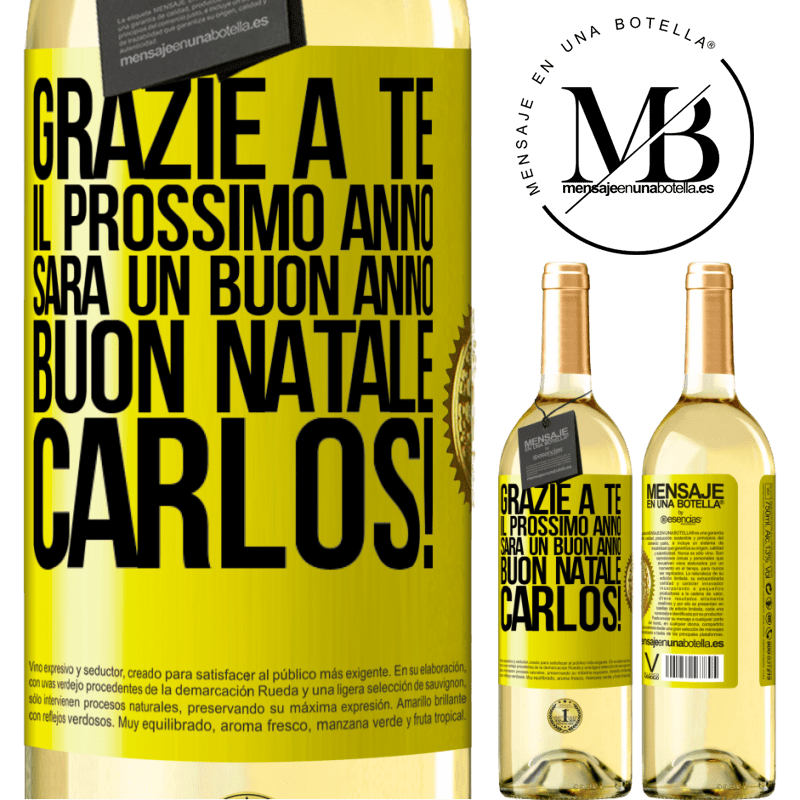 29,95 € Spedizione Gratuita | Vino bianco Edizione WHITE Grazie a te il prossimo anno sarà un buon anno. Buon Natale, Carlos! Etichetta Gialla. Etichetta personalizzabile Vino giovane Raccogliere 2023 Verdejo