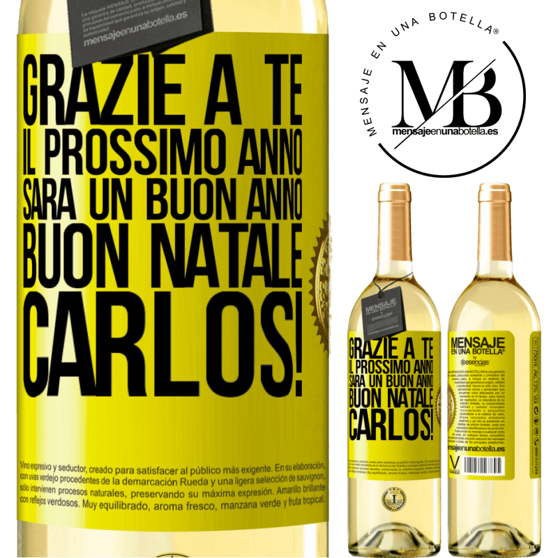 29,95 € Spedizione Gratuita | Vino bianco Edizione WHITE Grazie a te il prossimo anno sarà un buon anno. Buon Natale, Carlos! Etichetta Gialla. Etichetta personalizzabile Vino giovane Raccogliere 2025 Verdejo
