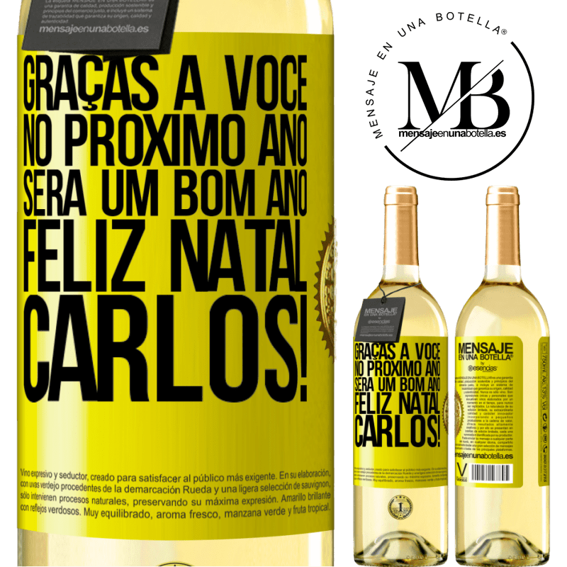 29,95 € Envio grátis | Vinho branco Edição WHITE Graças a você no próximo ano será um bom ano. Feliz Natal, Carlos! Etiqueta Amarela. Etiqueta personalizável Vinho jovem Colheita 2023 Verdejo