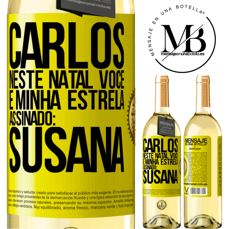 29,95 € Envio grátis | Vinho branco Edição WHITE Carlos, neste Natal você é minha estrela. Assinado: Susana Etiqueta Amarela. Etiqueta personalizável Vinho jovem Colheita 2023 Verdejo