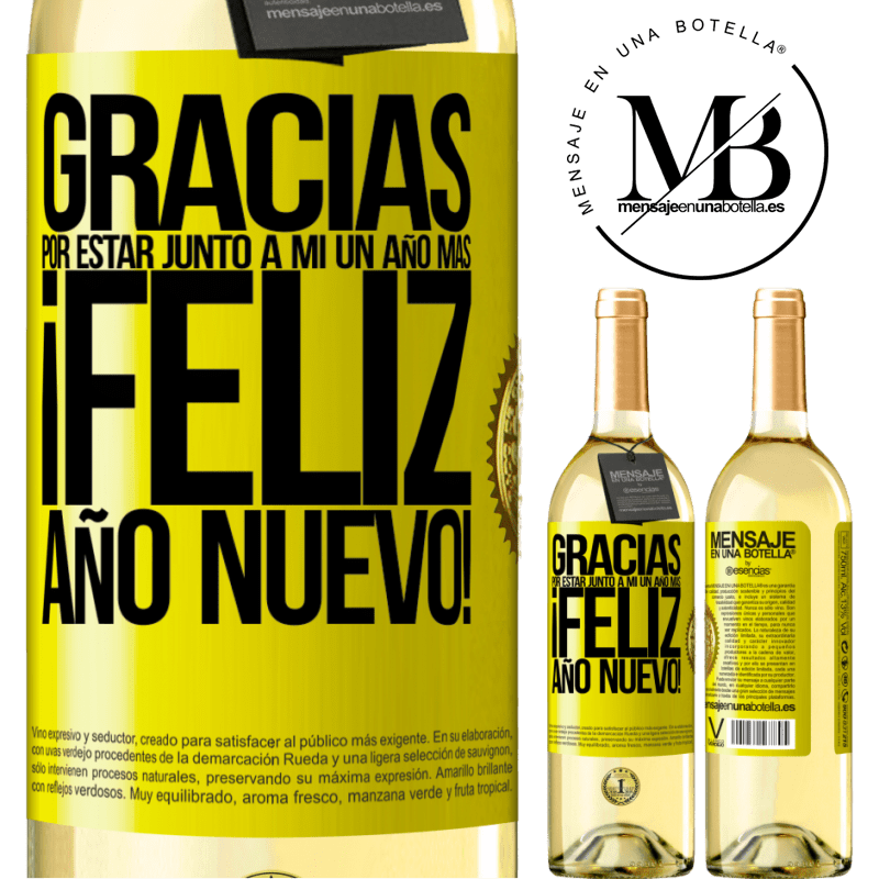 29,95 € Envío gratis | Vino Blanco Edición WHITE Gracias por estar junto a mí un año más. Feliz Año Nuevo! Etiqueta Amarilla. Etiqueta personalizable Vino joven Cosecha 2024 Verdejo