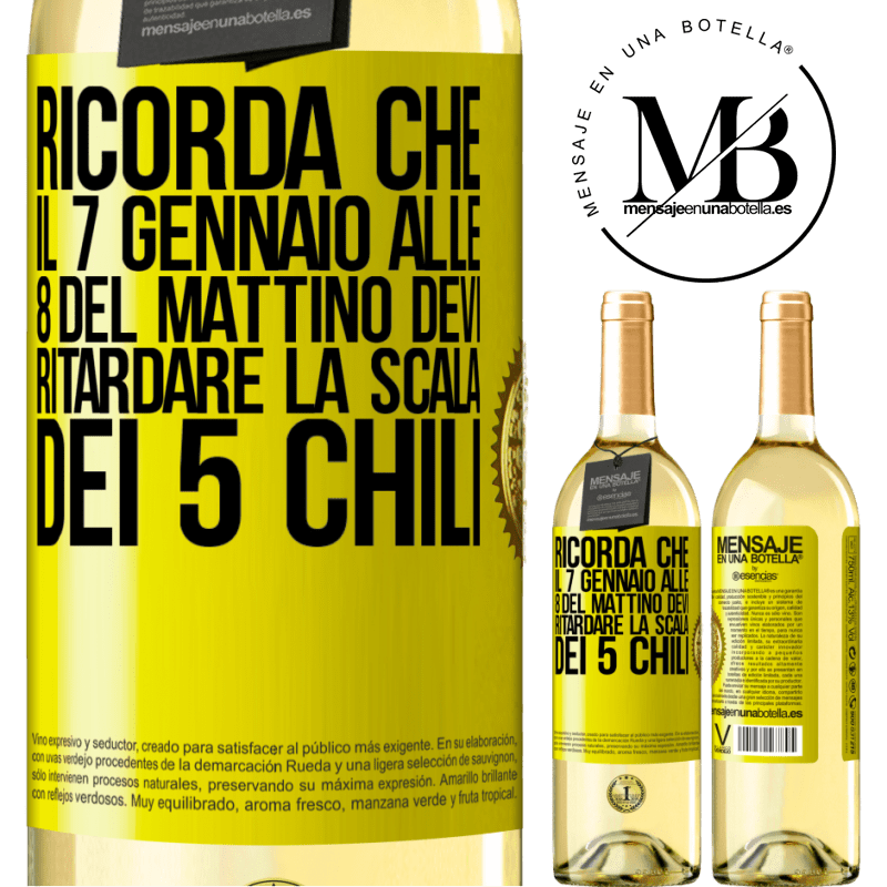 29,95 € Spedizione Gratuita | Vino bianco Edizione WHITE Ricorda che il 7 gennaio alle 8 del mattino devi ritardare la scala dei 5 chili Etichetta Gialla. Etichetta personalizzabile Vino giovane Raccogliere 2023 Verdejo