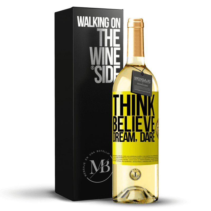 29,95 € Бесплатная доставка | Белое вино Издание WHITE Подумайте Кри Мечты полужирный Желтая этикетка. Настраиваемая этикетка Молодое вино Урожай 2023 Verdejo