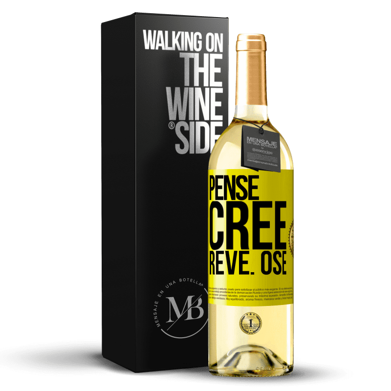 29,95 € Envoi gratuit | Vin blanc Édition WHITE Pense. Crée. Rêve. Ose Étiquette Jaune. Étiquette personnalisable Vin jeune Récolte 2024 Verdejo