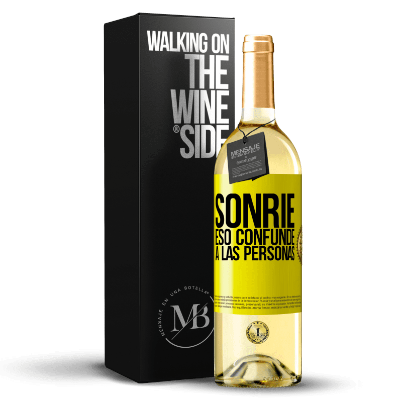 29,95 € Envío gratis | Vino Blanco Edición WHITE Sonríe, eso confunde a las personas Etiqueta Amarilla. Etiqueta personalizable Vino joven Cosecha 2024 Verdejo