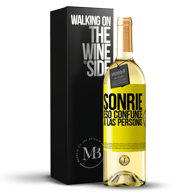 29,95 € Envío gratis | Vino Blanco Edición WHITE Sonríe, eso confunde a las personas Etiqueta Amarilla. Etiqueta personalizable Vino joven Cosecha 2025 Verdejo