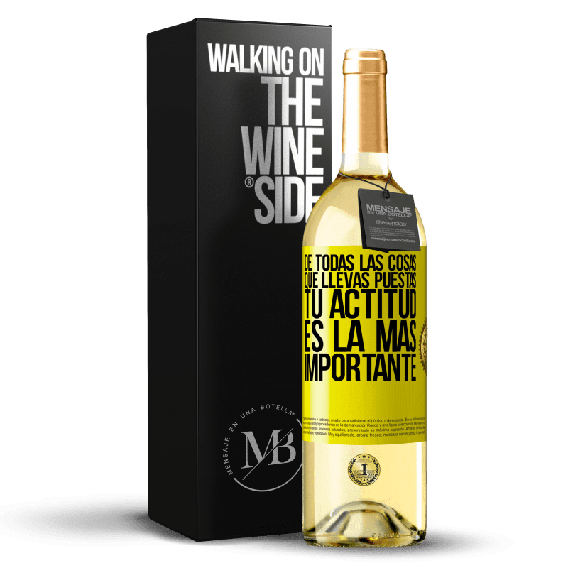 29,95 € Envío gratis | Vino Blanco Edición WHITE De todas las cosas que llevas puestas, tu actitud es la más importante Etiqueta Amarilla. Etiqueta personalizable Vino joven Cosecha 2025 Verdejo