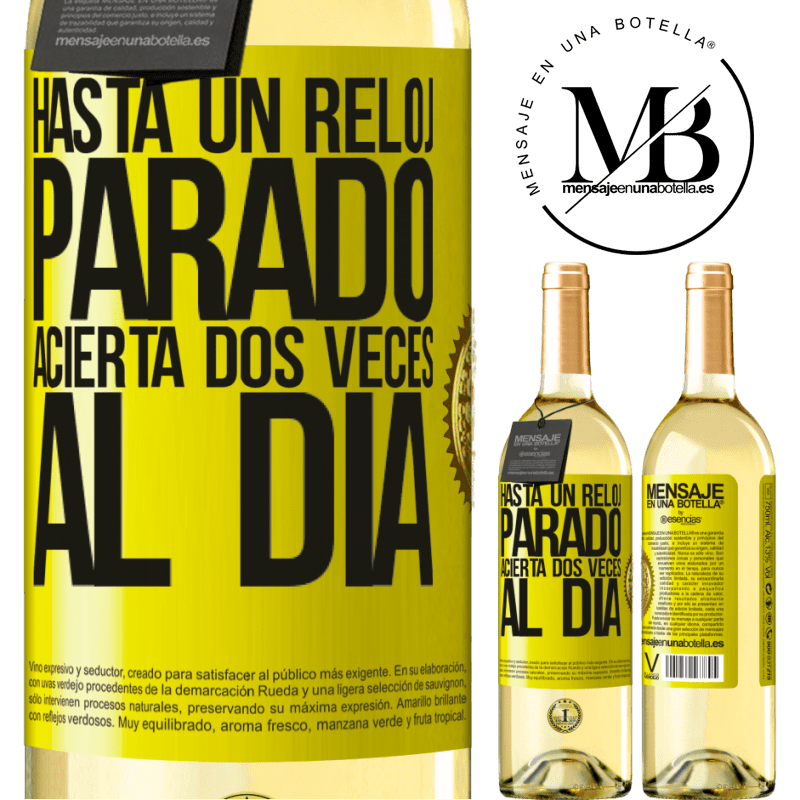 29,95 € Envío gratis | Vino Blanco Edición WHITE Hasta un reloj parado acierta dos veces al día Etiqueta Amarilla. Etiqueta personalizable Vino joven Cosecha 2023 Verdejo