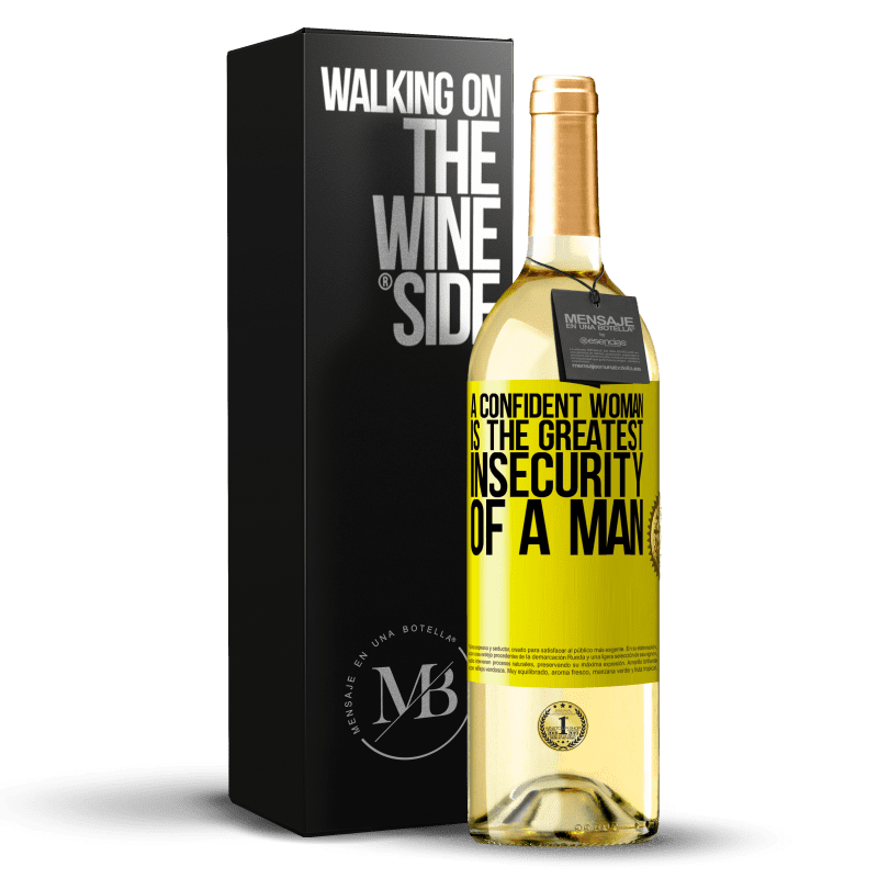 29,95 € Бесплатная доставка | Белое вино Издание WHITE Уверенная в себе женщина - самая большая незащищенность мужчины Желтая этикетка. Настраиваемая этикетка Молодое вино Урожай 2023 Verdejo