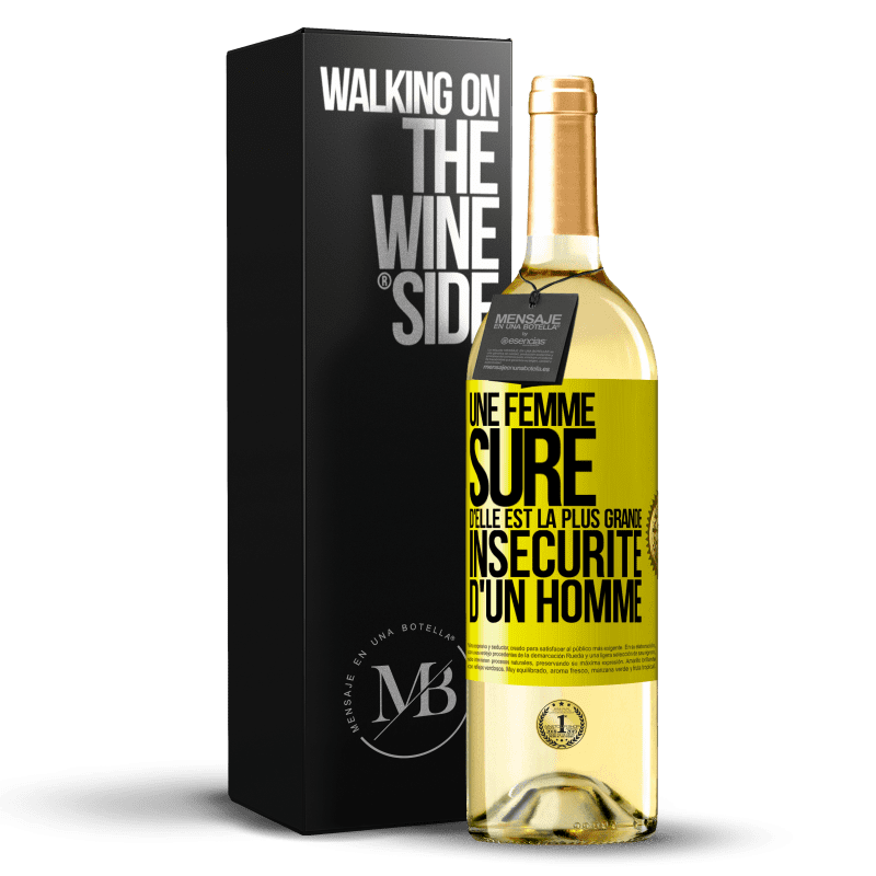 29,95 € Envoi gratuit | Vin blanc Édition WHITE Une femme sûre d'elle est la plus grande insécurité d'un homme Étiquette Jaune. Étiquette personnalisable Vin jeune Récolte 2024 Verdejo