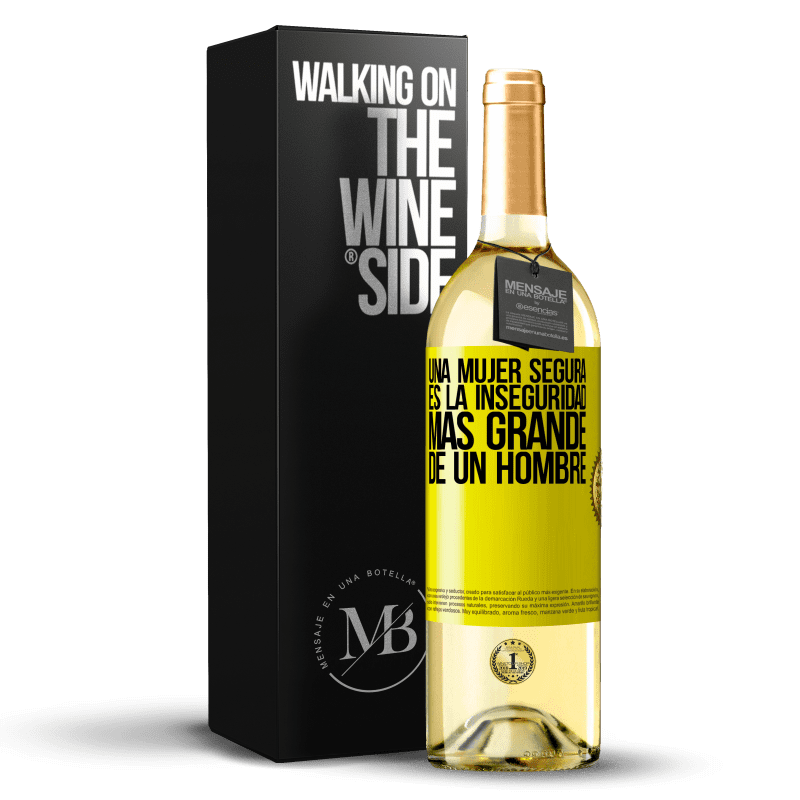 29,95 € Envío gratis | Vino Blanco Edición WHITE Una mujer segura es la inseguridad más grande de un hombre Etiqueta Amarilla. Etiqueta personalizable Vino joven Cosecha 2024 Verdejo