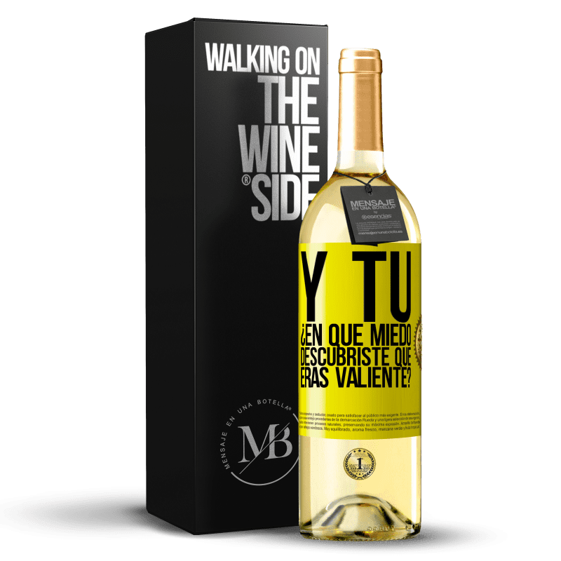 29,95 € Envío gratis | Vino Blanco Edición WHITE Y tú, ¿En qué miedo descubriste que eras valiente? Etiqueta Amarilla. Etiqueta personalizable Vino joven Cosecha 2024 Verdejo