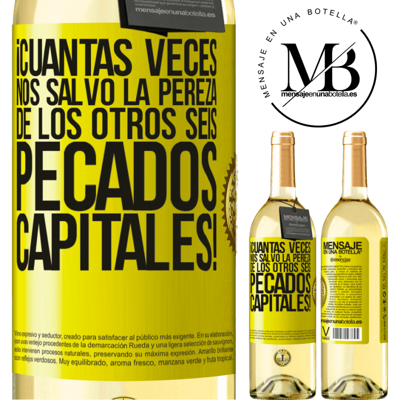 29,95 € Envoi gratuit | Vin blanc Édition WHITE combien de fois la paresse des six autres péchés capitaux nous a sauvés! Étiquette Jaune. Étiquette personnalisable Vin jeune Récolte 2022 Verdejo