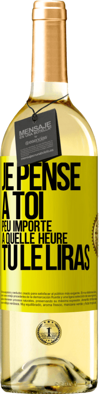29,95 € Envoi gratuit | Vin blanc Édition WHITE Je pense à toi. Peu importe à quelle heure tu le liras Étiquette Jaune. Étiquette personnalisable Vin jeune Récolte 2025 Verdejo