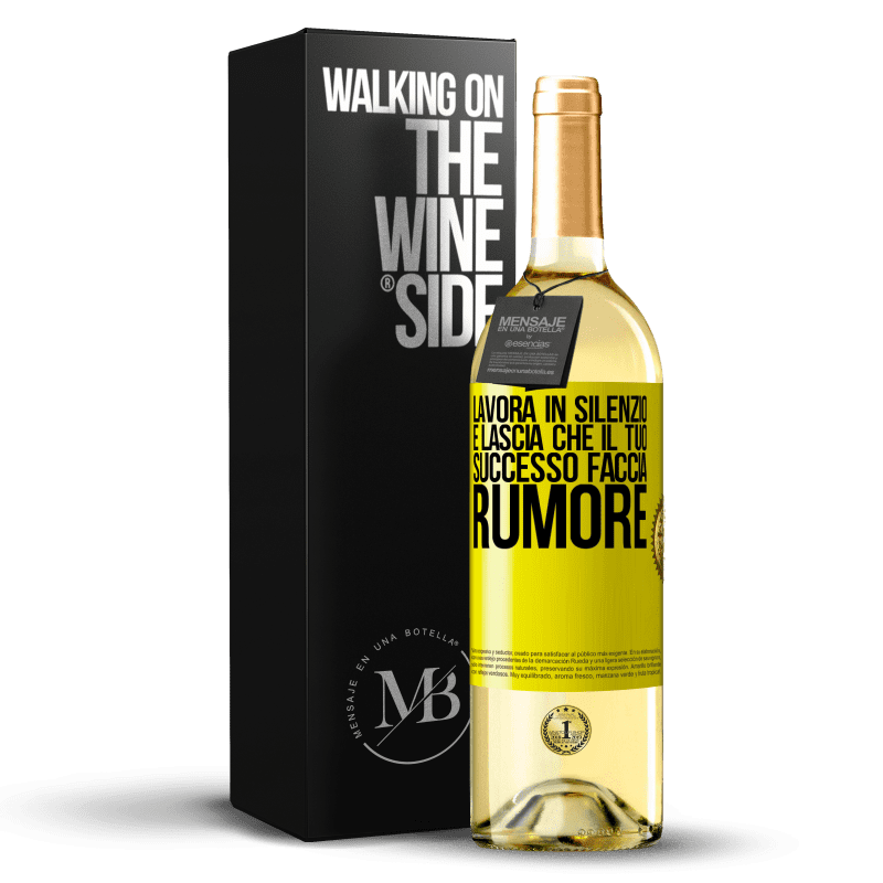 29,95 € Spedizione Gratuita | Vino bianco Edizione WHITE Lavora in silenzio e lascia che il tuo successo faccia rumore Etichetta Gialla. Etichetta personalizzabile Vino giovane Raccogliere 2024 Verdejo