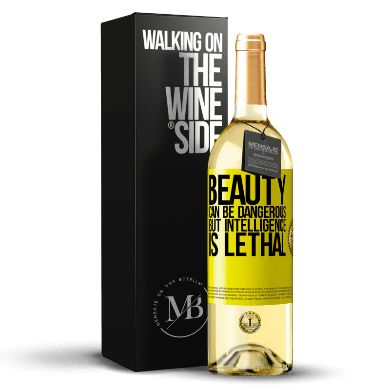 29,95 € Бесплатная доставка | Белое вино Издание WHITE Красота может быть опасна, но интеллект смертелен Желтая этикетка. Настраиваемая этикетка Молодое вино Урожай 2023 Verdejo