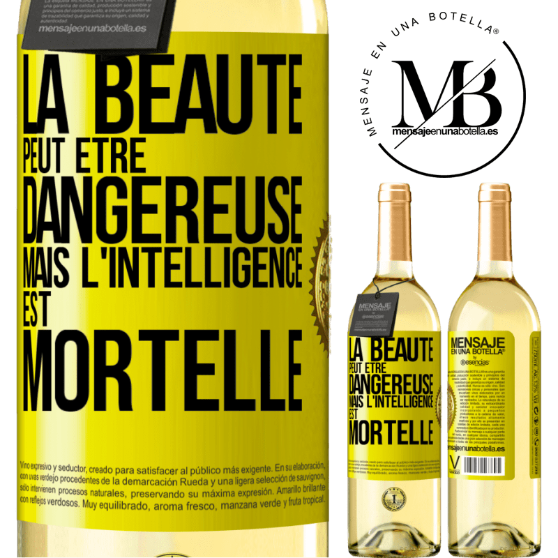 29,95 € Envoi gratuit | Vin blanc Édition WHITE La beauté peut être dangereuse, mais l'intelligence est mortelle Étiquette Jaune. Étiquette personnalisable Vin jeune Récolte 2024 Verdejo
