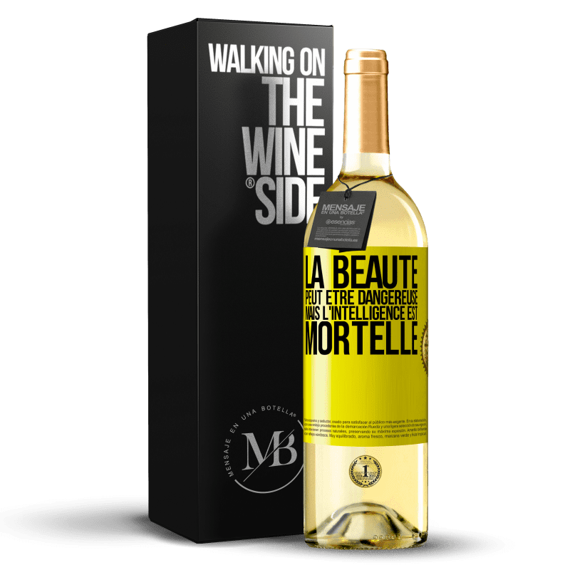 29,95 € Envoi gratuit | Vin blanc Édition WHITE La beauté peut être dangereuse, mais l'intelligence est mortelle Étiquette Jaune. Étiquette personnalisable Vin jeune Récolte 2023 Verdejo