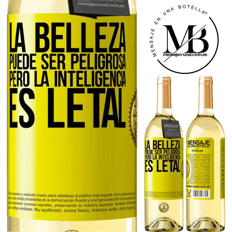 29,95 € Envío gratis | Vino Blanco Edición WHITE La belleza puede ser peligrosa, pero la inteligencia es letal Etiqueta Amarilla. Etiqueta personalizable Vino joven Cosecha 2024 Verdejo