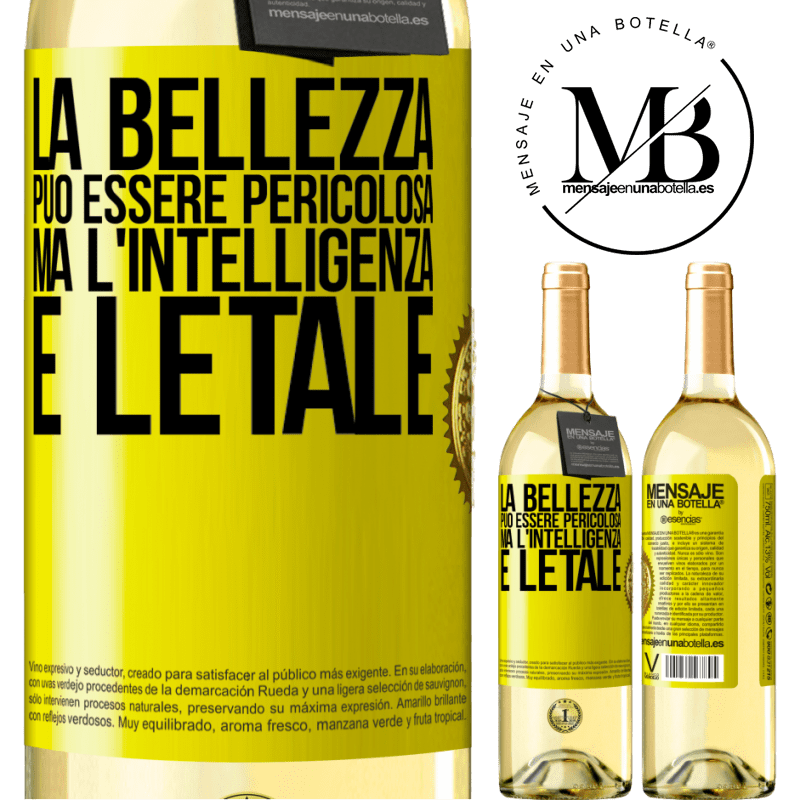 29,95 € Spedizione Gratuita | Vino bianco Edizione WHITE La bellezza può essere pericolosa, ma l'intelligenza è letale Etichetta Gialla. Etichetta personalizzabile Vino giovane Raccogliere 2024 Verdejo