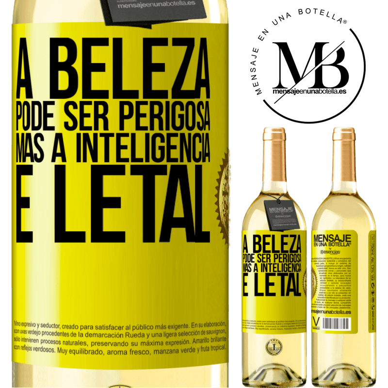 29,95 € Envio grátis | Vinho branco Edição WHITE A beleza pode ser perigosa, mas a inteligência é letal Etiqueta Amarela. Etiqueta personalizável Vinho jovem Colheita 2024 Verdejo