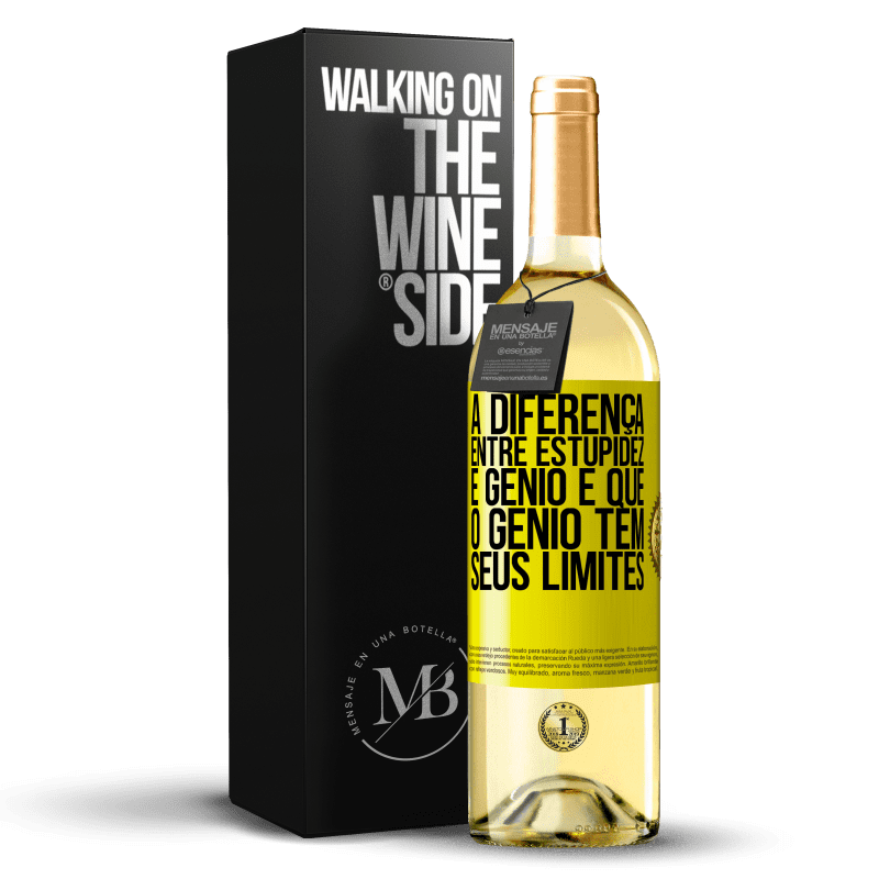 29,95 € Envio grátis | Vinho branco Edição WHITE A diferença entre estupidez e gênio é que o gênio tem seus limites Etiqueta Amarela. Etiqueta personalizável Vinho jovem Colheita 2024 Verdejo