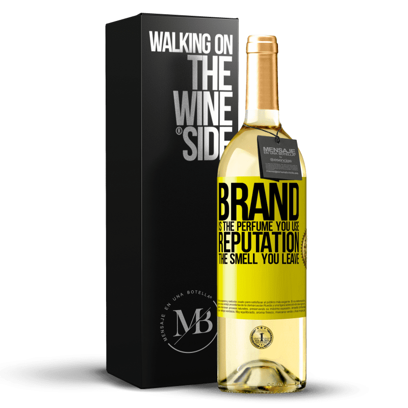29,95 € Бесплатная доставка | Белое вино Издание WHITE Бренд - это духи, которые вы используете. Репутация, запах ты оставляешь Желтая этикетка. Настраиваемая этикетка Молодое вино Урожай 2023 Verdejo