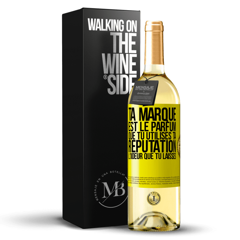 29,95 € Envoi gratuit | Vin blanc Édition WHITE Ta marque est le parfum que tu utilises. Ta réputation l'odeur que tu laisses Étiquette Jaune. Étiquette personnalisable Vin jeune Récolte 2024 Verdejo