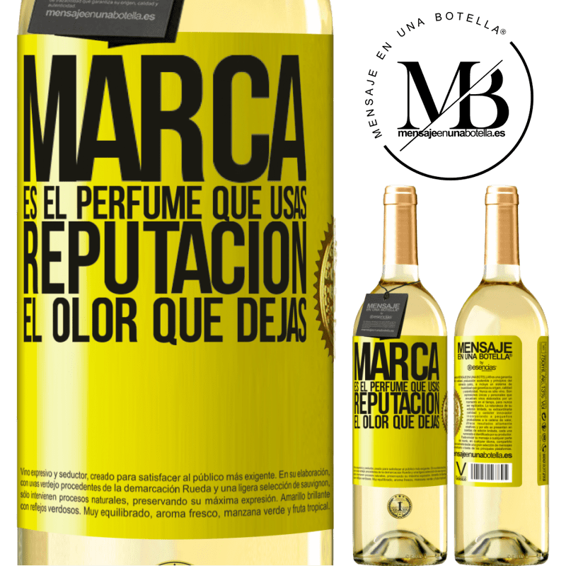 29,95 € Envío gratis | Vino Blanco Edición WHITE Marca es el perfume que usas. Reputación, el olor que dejas Etiqueta Amarilla. Etiqueta personalizable Vino joven Cosecha 2024 Verdejo