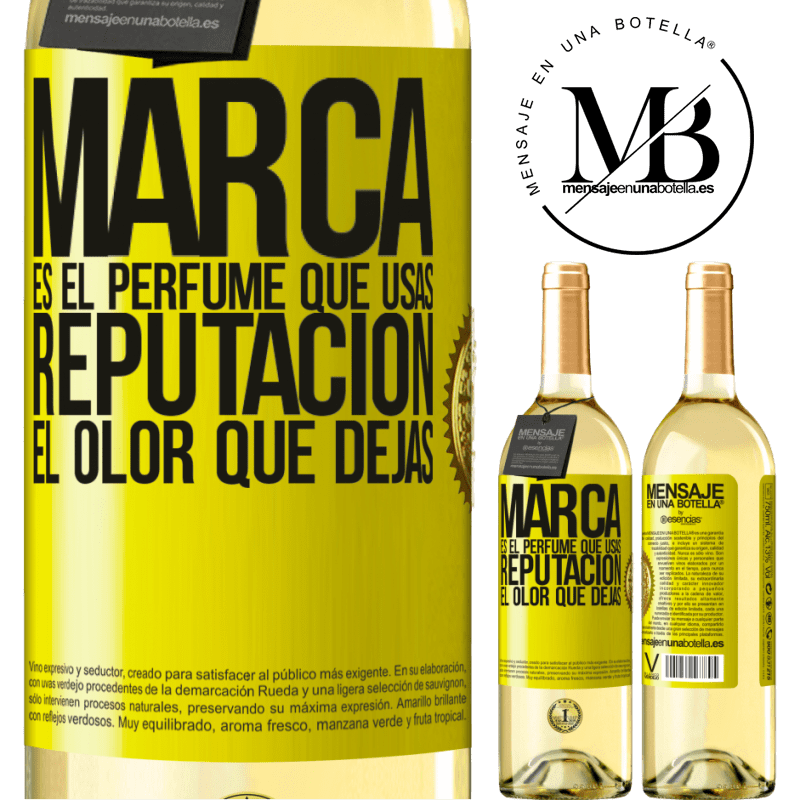 29,95 € Envío gratis | Vino Blanco Edición WHITE Marca es el perfume que usas. Reputación, el olor que dejas Etiqueta Amarilla. Etiqueta personalizable Vino joven Cosecha 2025 Verdejo