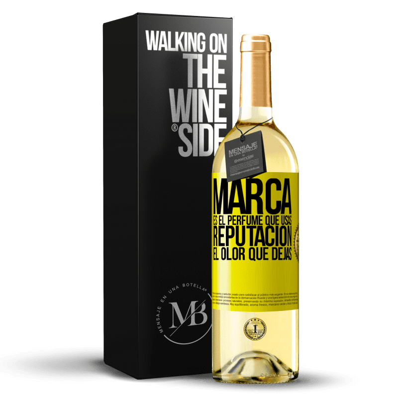 29,95 € Envío gratis | Vino Blanco Edición WHITE Marca es el perfume que usas. Reputación, el olor que dejas Etiqueta Amarilla. Etiqueta personalizable Vino joven Cosecha 2023 Verdejo