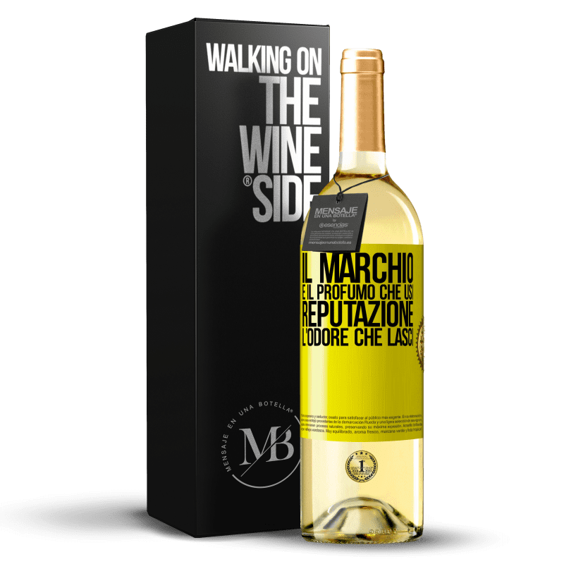 29,95 € Spedizione Gratuita | Vino bianco Edizione WHITE Il marchio è il profumo che usi. Reputazione, l'odore che lasci Etichetta Gialla. Etichetta personalizzabile Vino giovane Raccogliere 2024 Verdejo