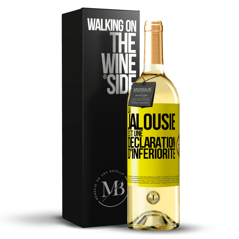 29,95 € Envoi gratuit | Vin blanc Édition WHITE La jalousie est une déclaration d'infériorité Étiquette Jaune. Étiquette personnalisable Vin jeune Récolte 2023 Verdejo