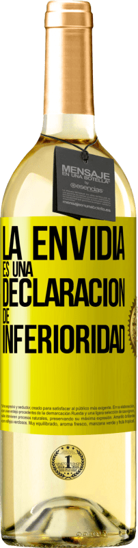 29,95 € Envío gratis | Vino Blanco Edición WHITE La envidia es una declaración de inferioridad Etiqueta Amarilla. Etiqueta personalizable Vino joven Cosecha 2023 Verdejo