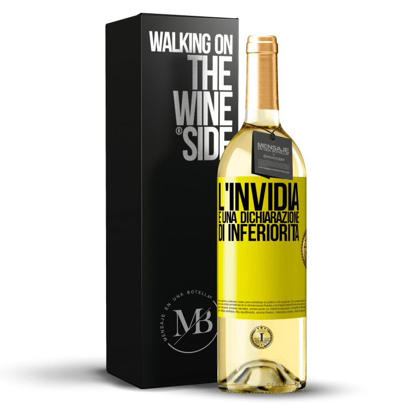 29,95 € Spedizione Gratuita | Vino bianco Edizione WHITE L'invidia è una dichiarazione di inferiorità Etichetta Gialla. Etichetta personalizzabile Vino giovane Raccogliere 2024 Verdejo