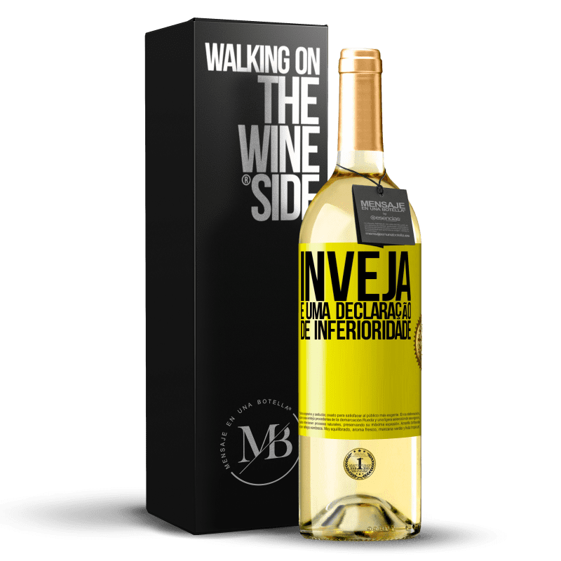 29,95 € Envio grátis | Vinho branco Edição WHITE Inveja é uma declaração de inferioridade Etiqueta Amarela. Etiqueta personalizável Vinho jovem Colheita 2024 Verdejo