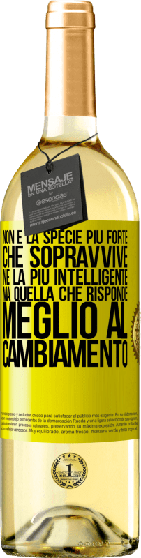 29,95 € | Vino bianco Edizione WHITE Non è la specie più forte che sopravvive, né la più intelligente, ma quella che risponde meglio al cambiamento Etichetta Gialla. Etichetta personalizzabile Vino giovane Raccogliere 2024 Verdejo