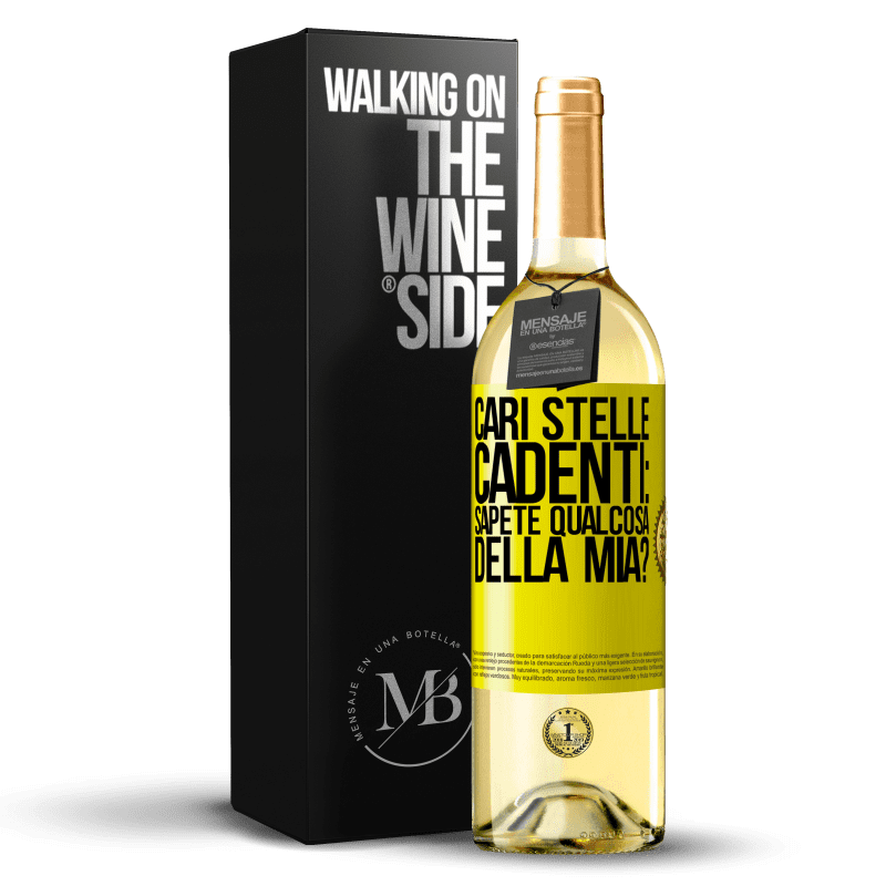 29,95 € Spedizione Gratuita | Vino bianco Edizione WHITE Cari stelle cadenti: sapete qualcosa della mia? Etichetta Gialla. Etichetta personalizzabile Vino giovane Raccogliere 2024 Verdejo