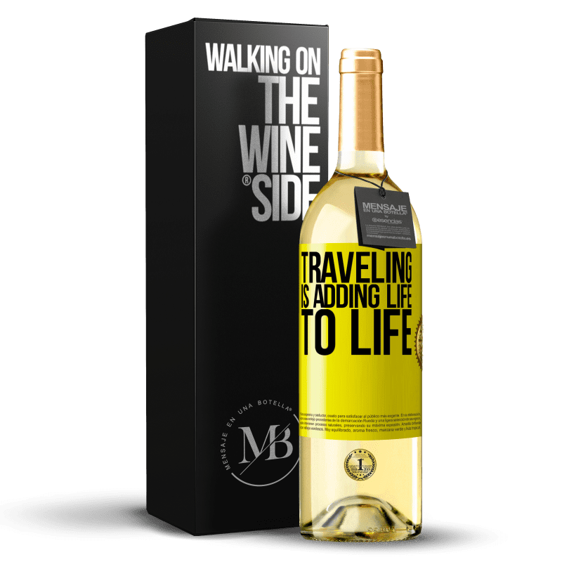 29,95 € Бесплатная доставка | Белое вино Издание WHITE Путешествие добавляет жизнь к жизни Желтая этикетка. Настраиваемая этикетка Молодое вино Урожай 2023 Verdejo