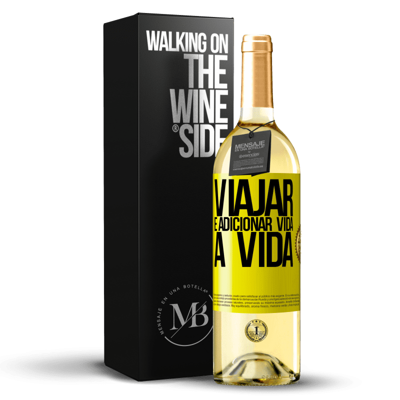 29,95 € Envio grátis | Vinho branco Edição WHITE Viajar é adicionar vida a vida Etiqueta Amarela. Etiqueta personalizável Vinho jovem Colheita 2023 Verdejo