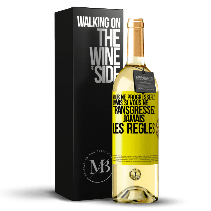 29,95 € Envoi gratuit | Vin blanc Édition WHITE Vous ne progresserez jamais si vous ne transgressez jamais les règles Étiquette Jaune. Étiquette personnalisable Vin jeune Récolte 2024 Verdejo