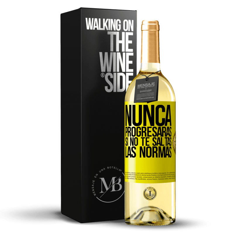 29,95 € Envío gratis | Vino Blanco Edición WHITE Nunca progresarás si no te saltas las normas Etiqueta Amarilla. Etiqueta personalizable Vino joven Cosecha 2024 Verdejo