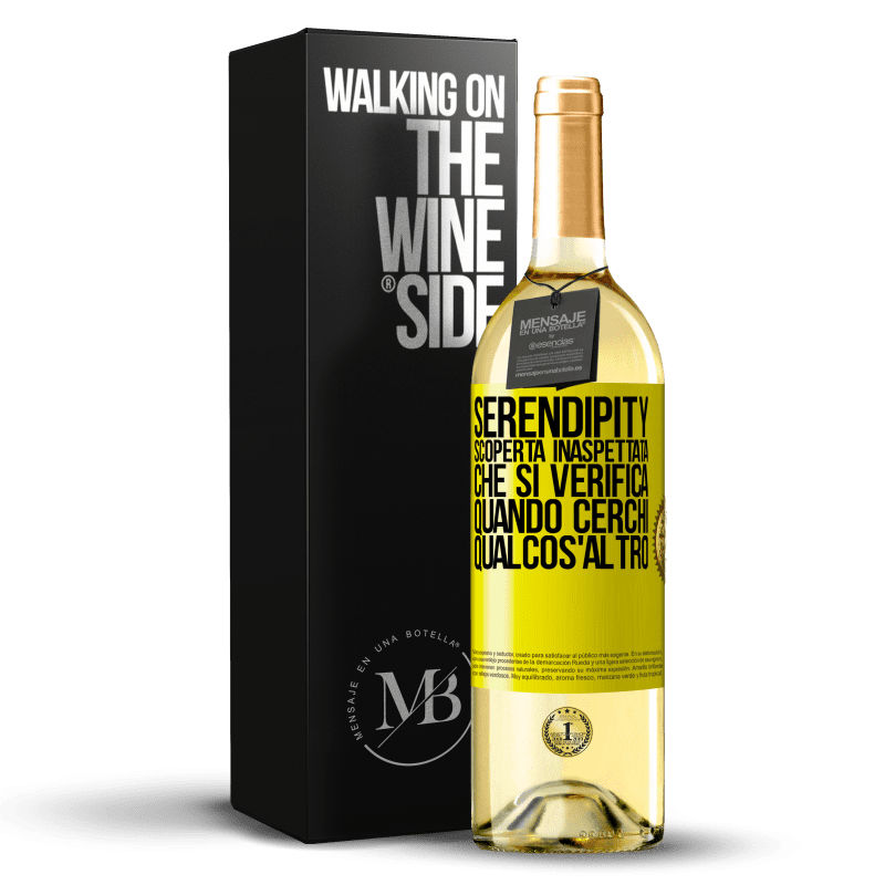 29,95 € Spedizione Gratuita | Vino bianco Edizione WHITE Serendipity. Scoperta inaspettata che si verifica quando cerchi qualcos'altro Etichetta Gialla. Etichetta personalizzabile Vino giovane Raccogliere 2024 Verdejo