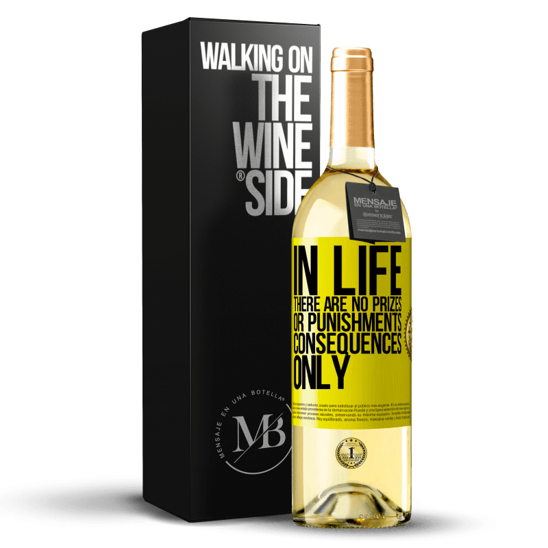 29,95 € 送料無料 | 白ワイン WHITEエディション 人生には賞品や罰はありません。結果のみ 黄色のラベル. カスタマイズ可能なラベル 若いワイン 収穫 2025 Verdejo