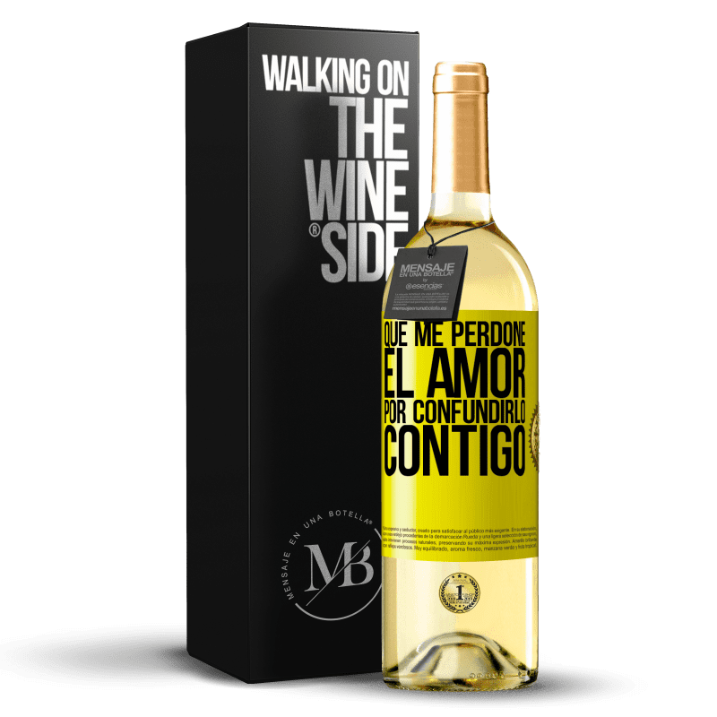 29,95 € Envío gratis | Vino Blanco Edición WHITE Que me perdone el amor por confundirlo contigo Etiqueta Amarilla. Etiqueta personalizable Vino joven Cosecha 2024 Verdejo