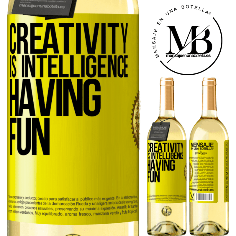 29,95 € Free Shipping | White Wine WHITE Edition Creativity is intelligence having fun Yellow Label. Customizable label Young wine Harvest 2023 Verdejo