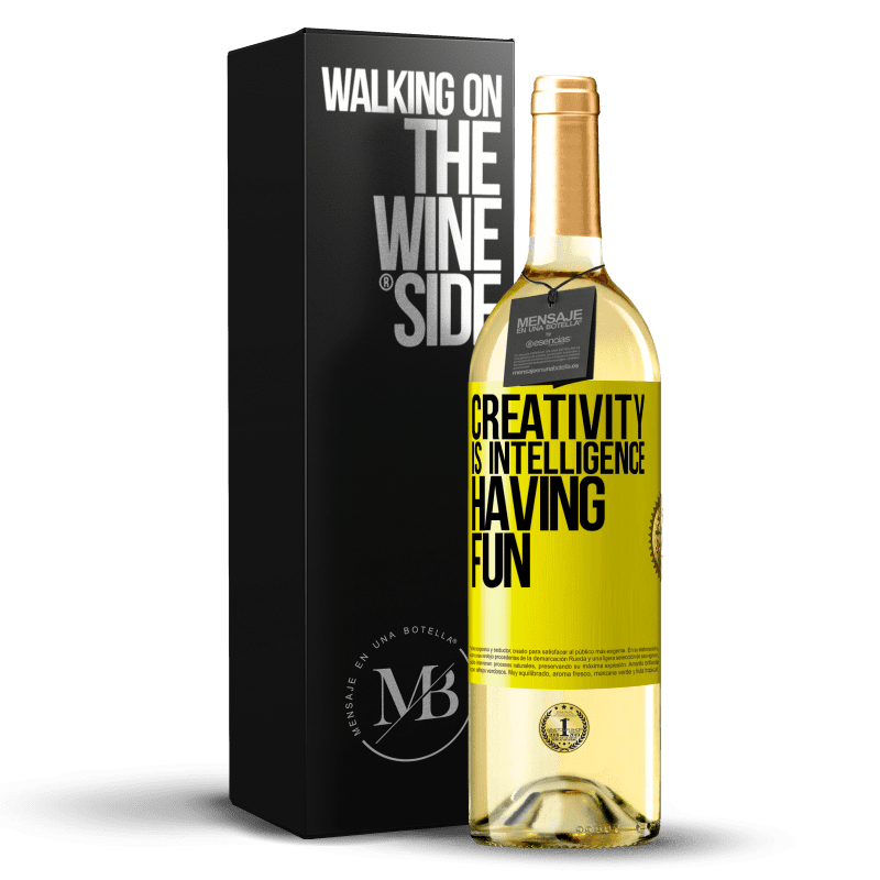 29,95 € Free Shipping | White Wine WHITE Edition Creativity is intelligence having fun Yellow Label. Customizable label Young wine Harvest 2023 Verdejo