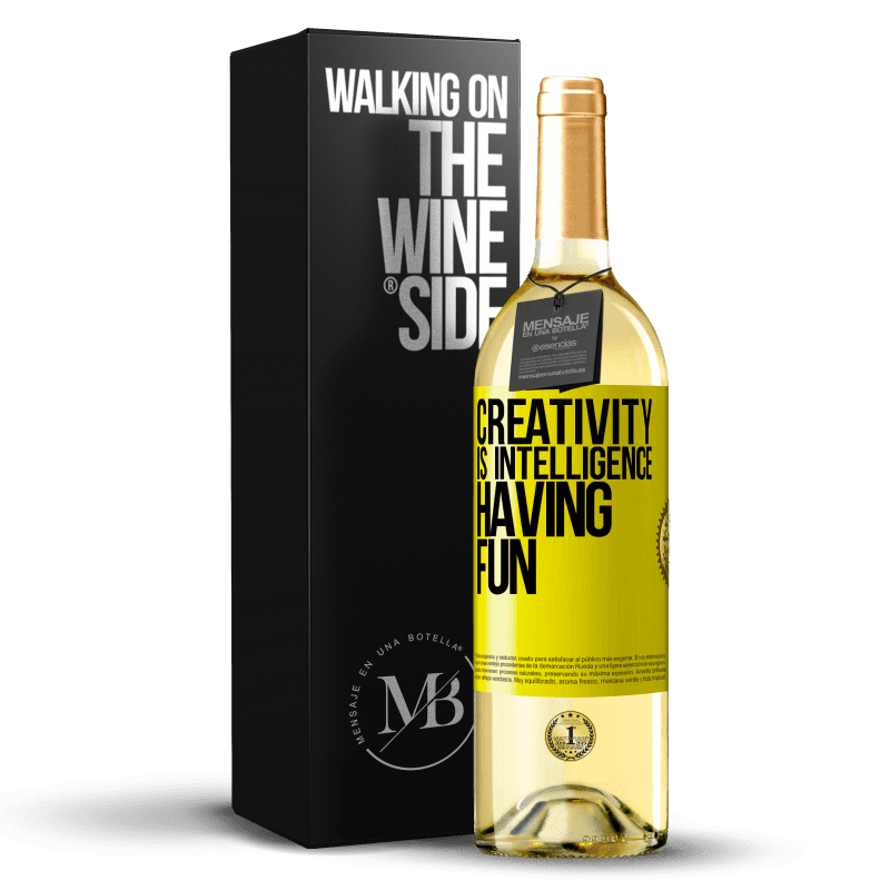 29,95 € Free Shipping | White Wine WHITE Edition Creativity is intelligence having fun Yellow Label. Customizable label Young wine Harvest 2024 Verdejo